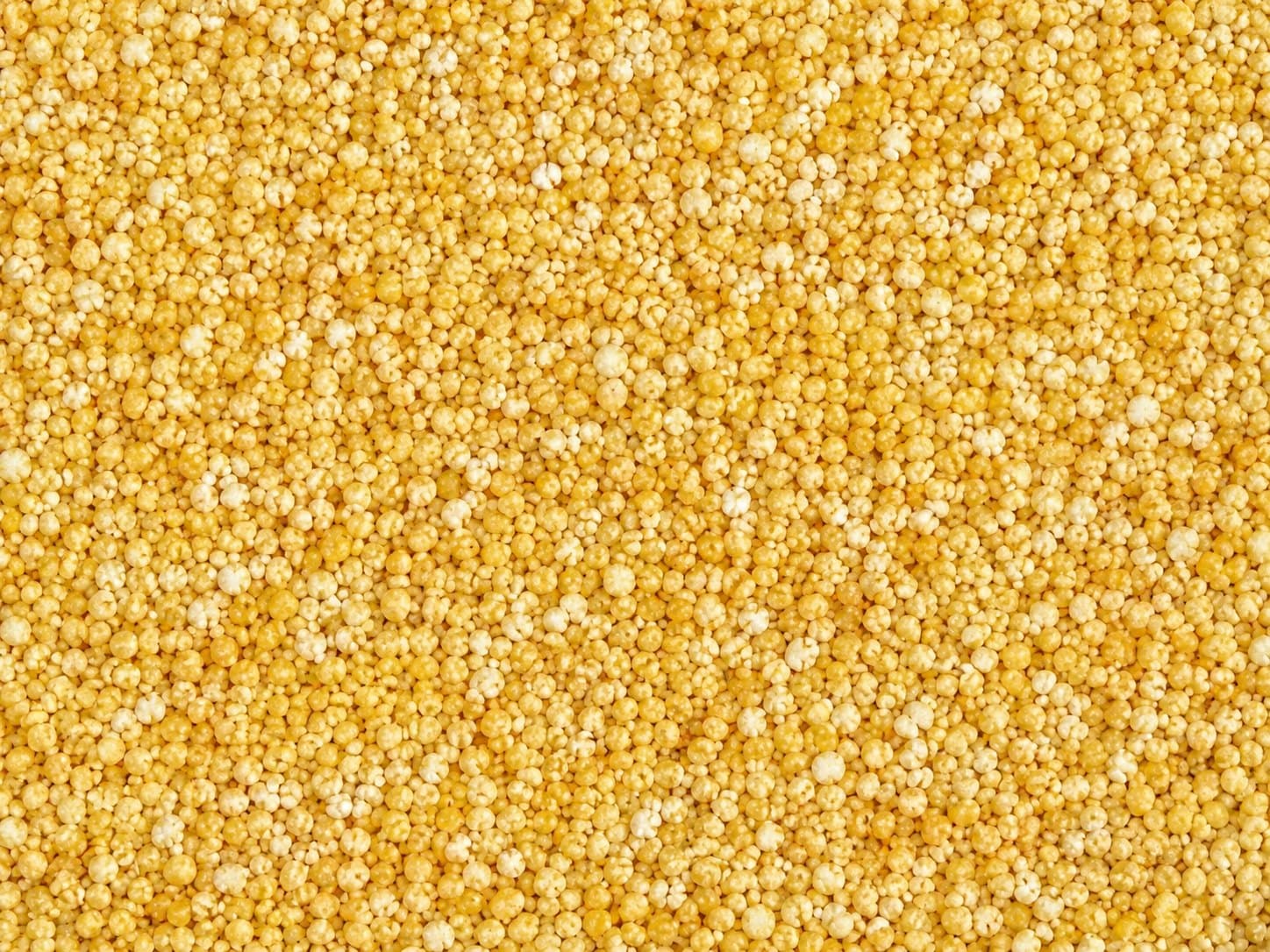 Macro dos grãos dourados da farinha de mandioca tipo filé